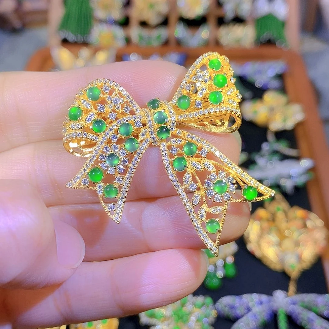 吊坠(不含链)银S925镶嵌翡翠