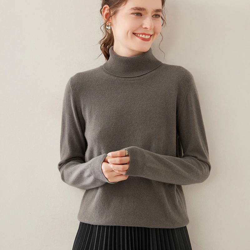 高翻领羊绒衫可堆堆领打底衫