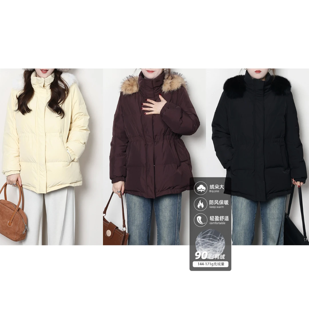 现货李潇洒【雪融之时】微胖大码女冬百搭显瘦毛领羽绒外套