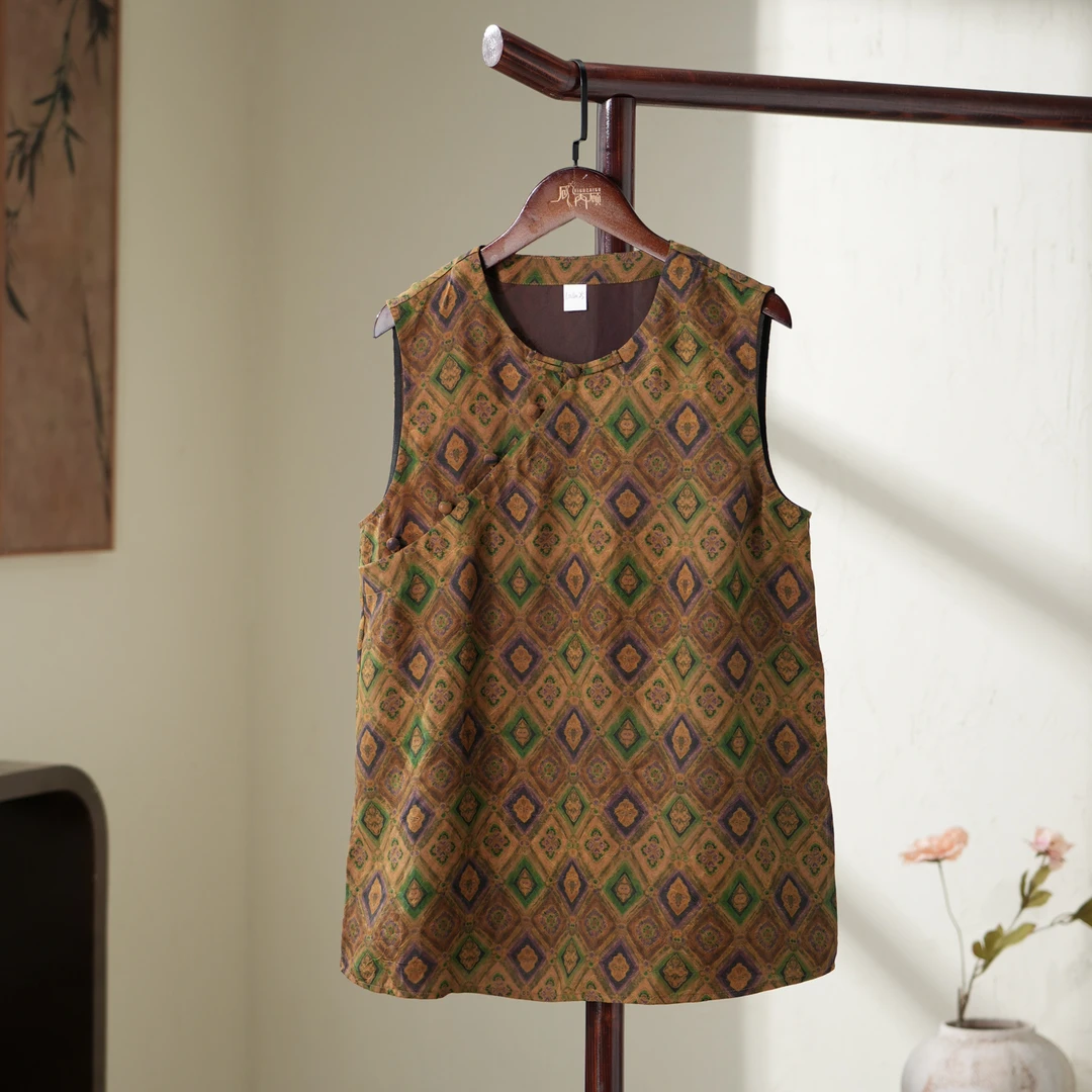 锦菱华裳/一顾再顾原创新款新中式国风高级感气质马甲印花香云纱