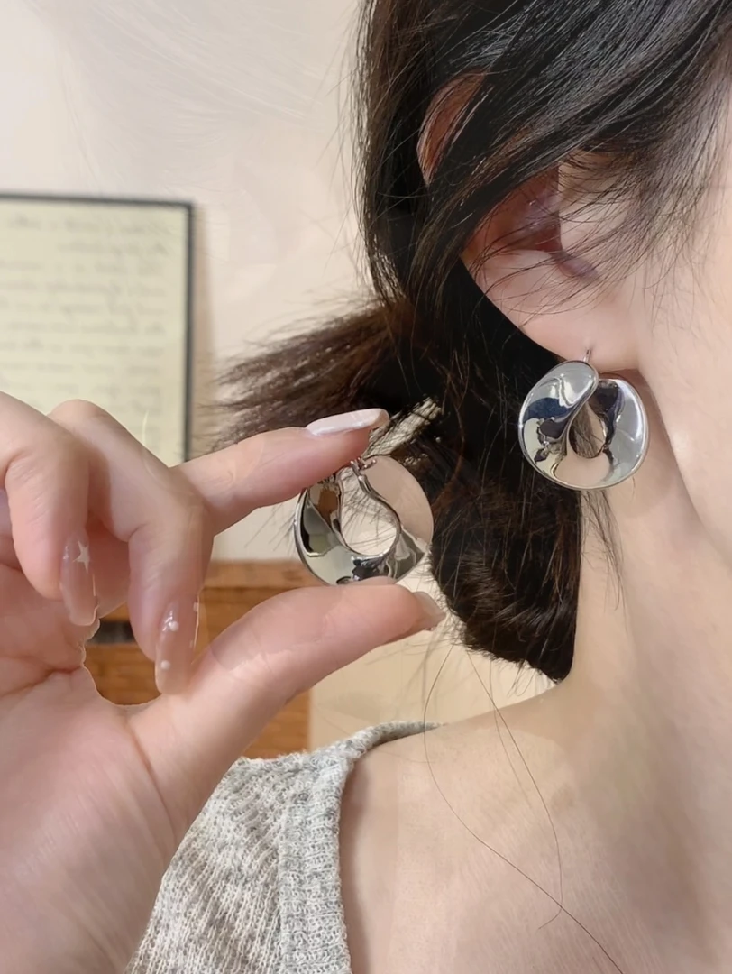 铜合金耳饰铜合金耳饰简约光面圆形耳扣珍珠气质圈圈—53耳环