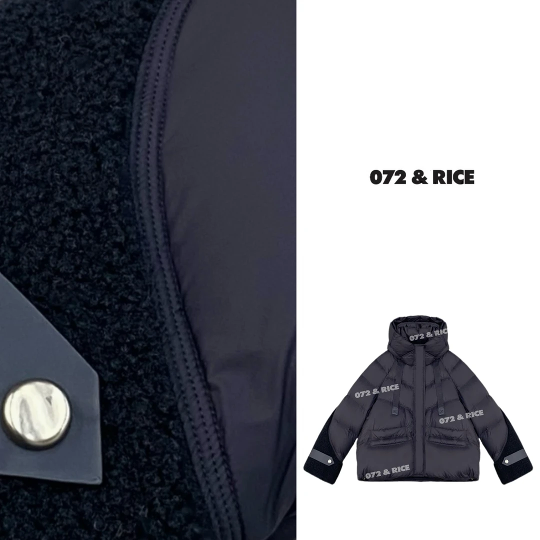 072 & RICE【蓝精灵】秋冬休闲连帽拼接羽绒外套 A-32XLY1359