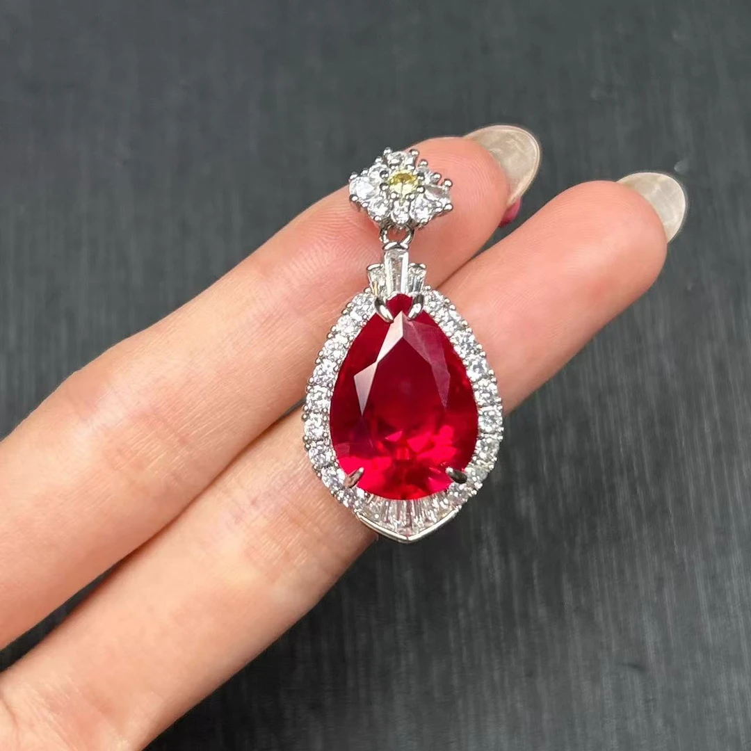 阿鲁沙-典藏轻奢红宝石-精工925镀金培育吊坠配链468