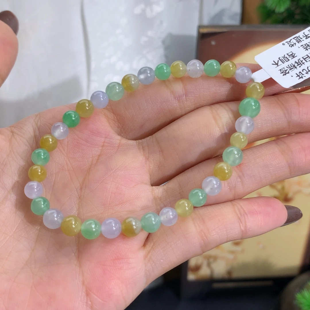 翡翠未镶嵌手串卡5-6.3冰胶多宝手串