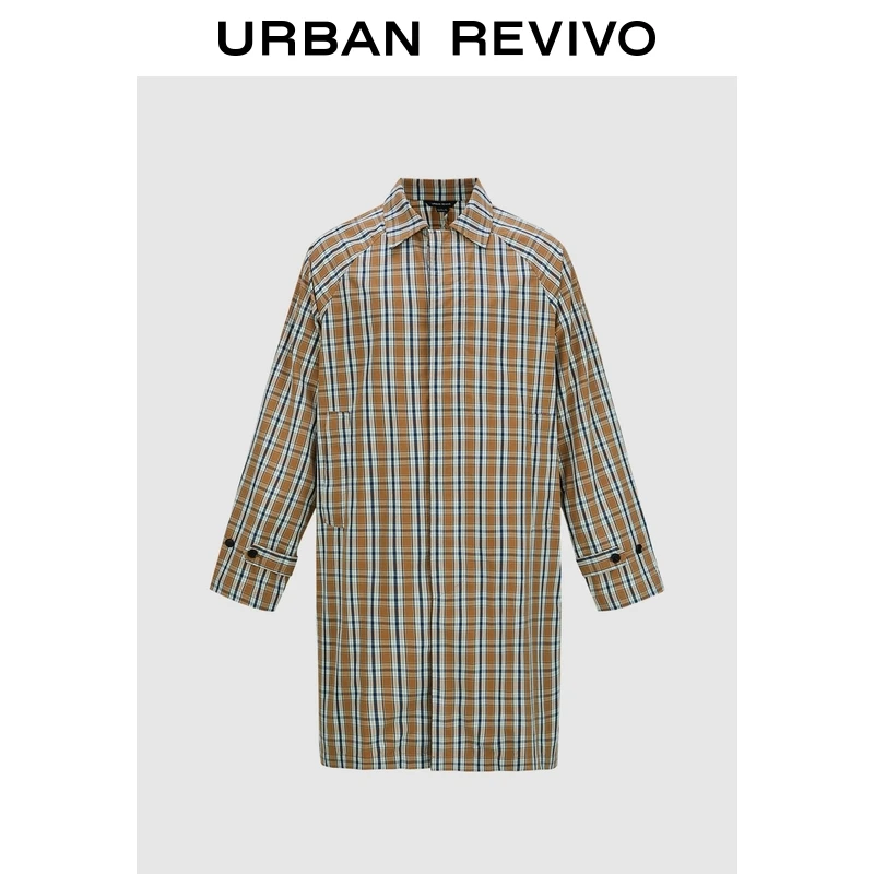 UR2025新款男装复古英伦风撞色格纹翻领风衣UIF150007