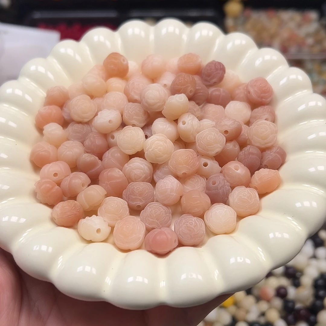 手串菩提根/象牙果25颗粉色山茶花