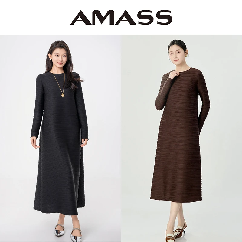 AMASS/阿玛施25年冬季新款时尚提花压褶宽松弹簧连衣裙5500080