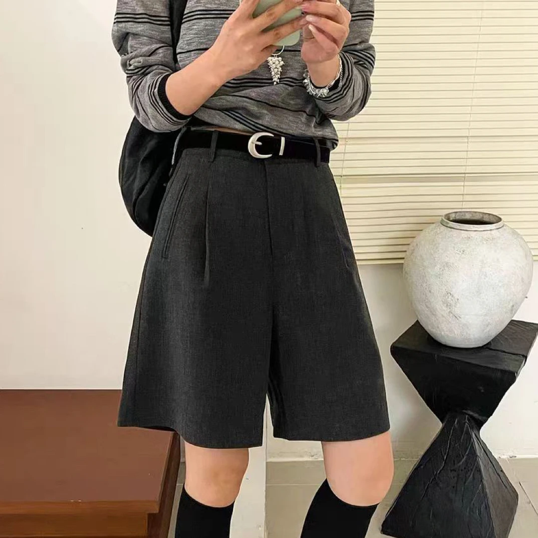 【婷姐家】92298欧货正版高级感西装阔腿中裤女装五分裤短裤