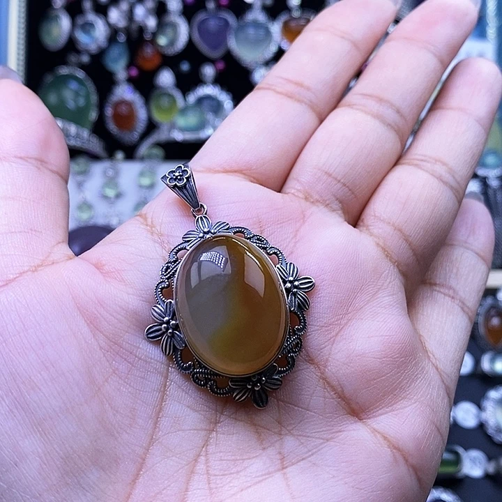 岫玉银S925镶嵌颈饰