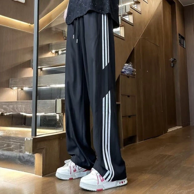 2025新款冰丝裤子男士夏季薄款宽松直筒运动裤潮流垂感百搭阔腿裤