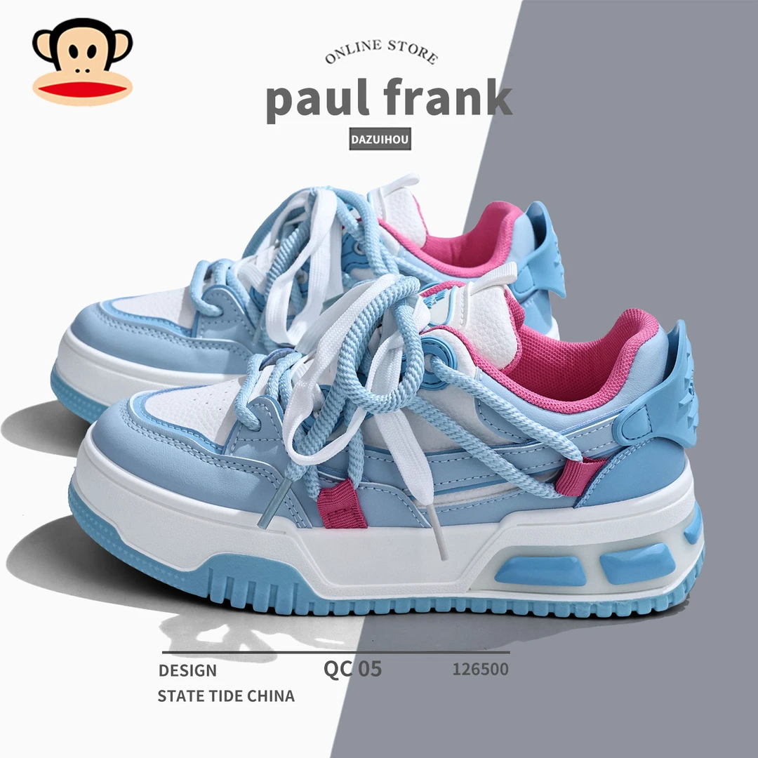 大嘴猴天空蓝厚底面包鞋百搭多巴胺休闲女款高颜值增高运动休闲鞋