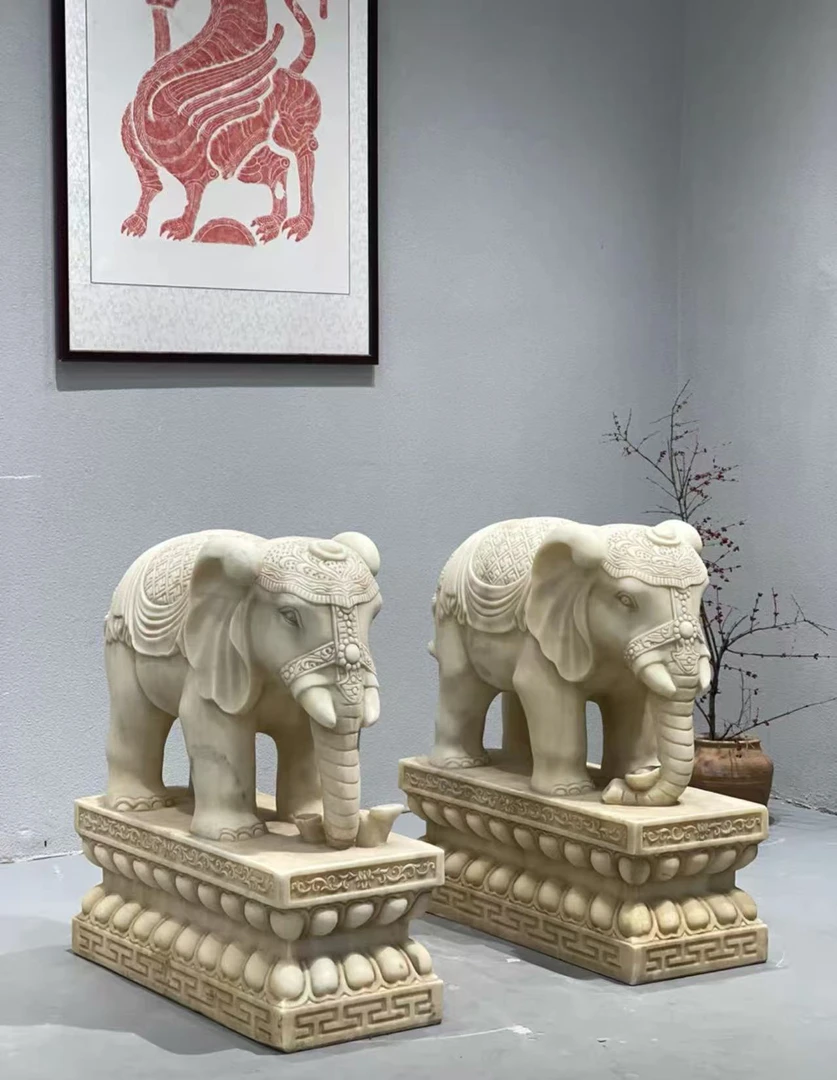 石雕大象庭院别墅门口装饰摆件汉白玉材质包邮不包卸货