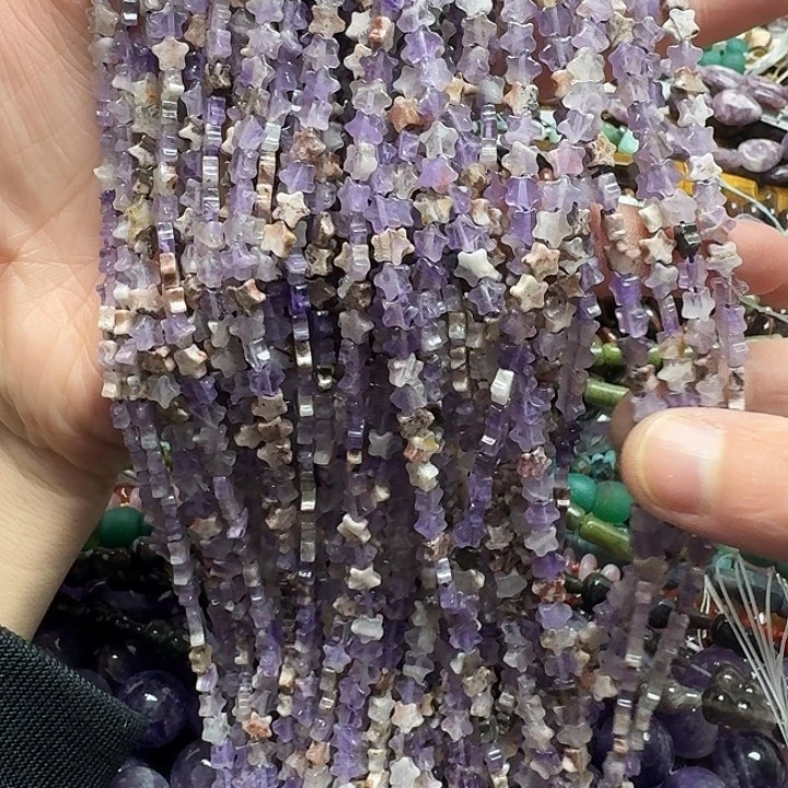 玛瑙/玉髓未镶嵌珠宝半成品一条6mm紫水晶五角星