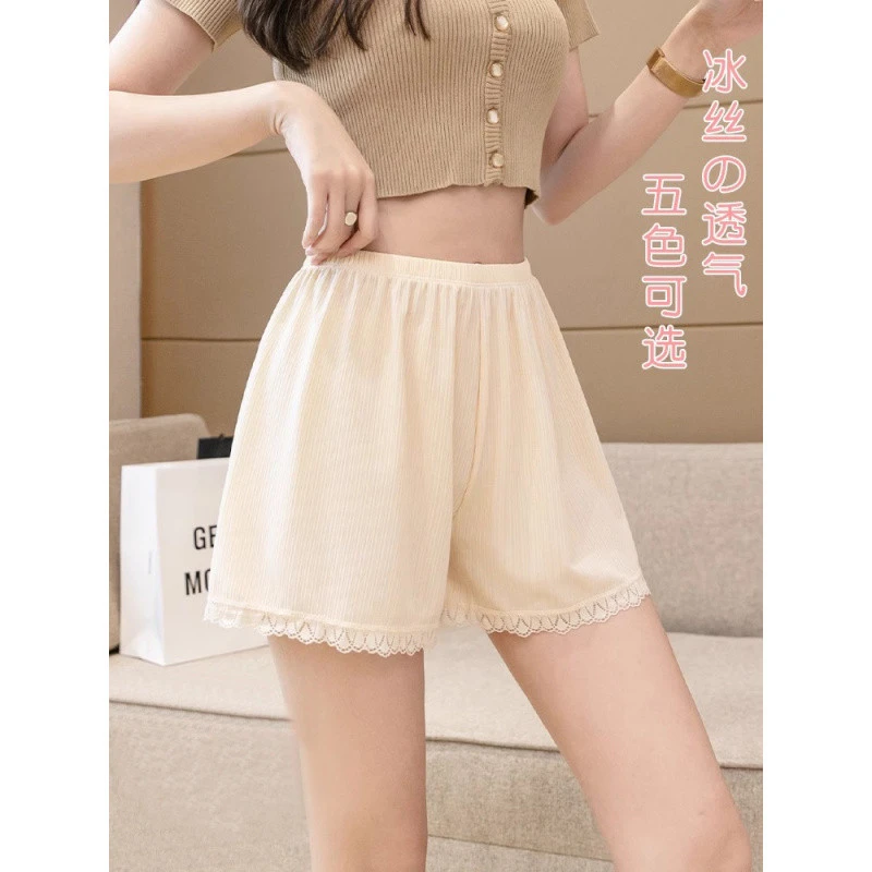 薄款夏花边安全裤女可外穿不卷边保险睡裤蕾丝防走光三分居家短裤