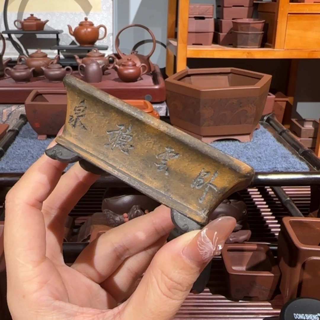 紫砂花盆全手工刻绘