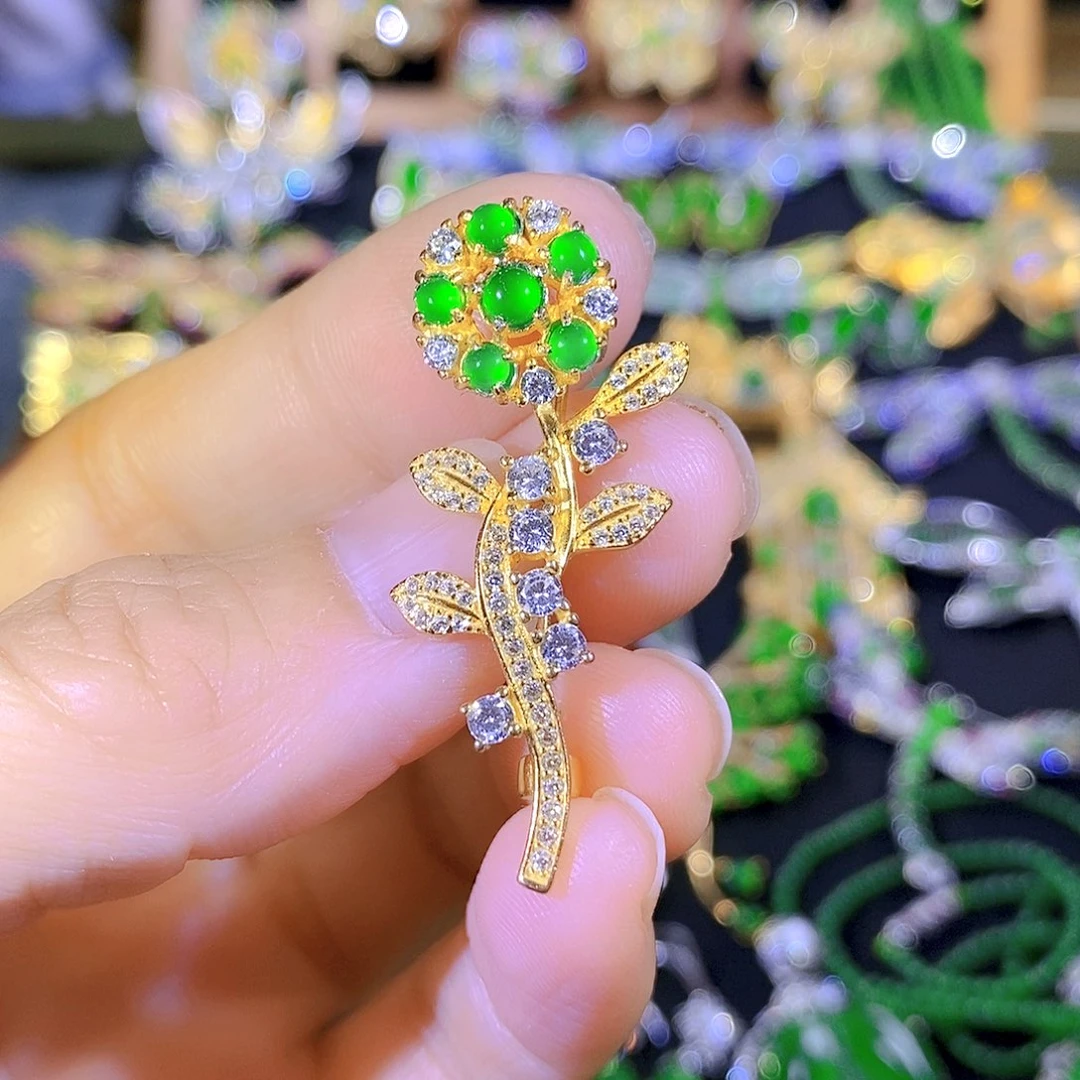 吊坠(不含链)银S925镶嵌翡翠