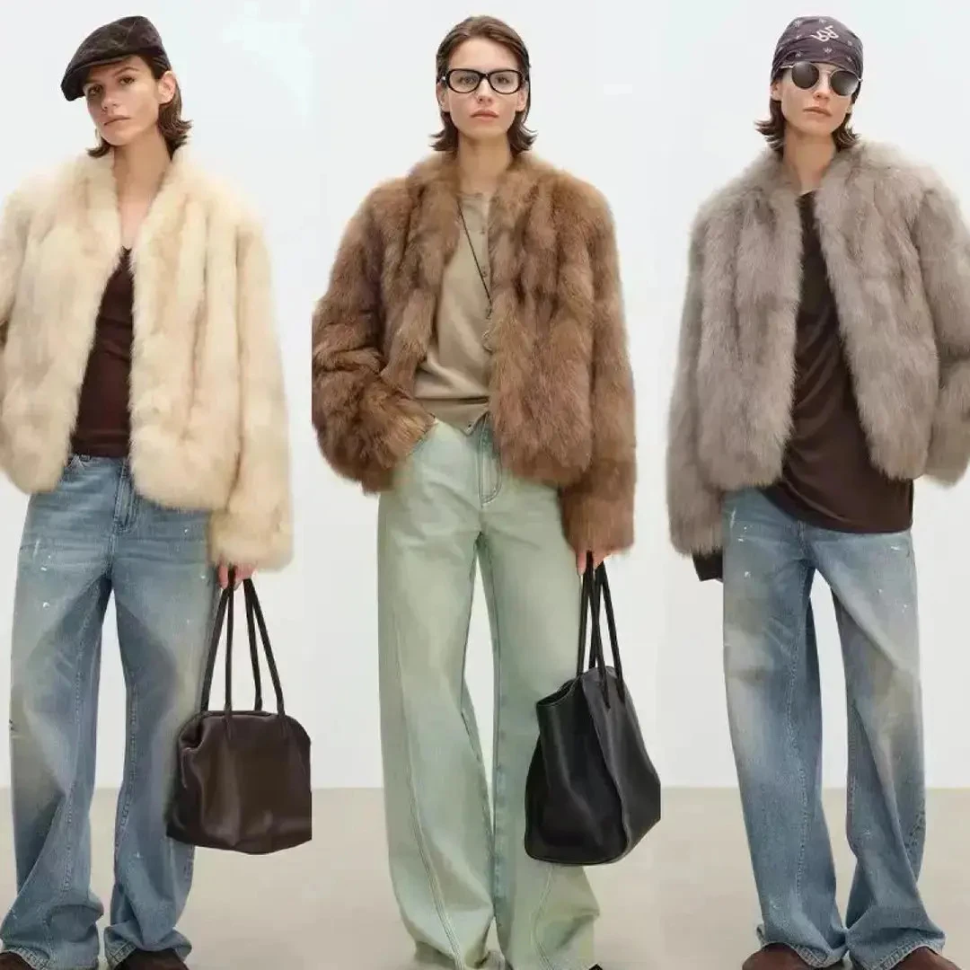 【霜华映月】2025秋冬新款毛绒外套琥珀色富家女短款保暖显瘦美拉德