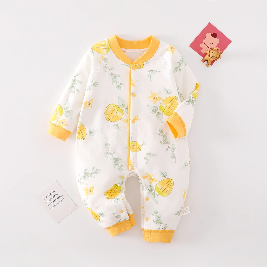 婴儿连体衣秋冬薄棉衣服宝宝夹棉哈衣爬服纯棉连身衣服外穿春秋装