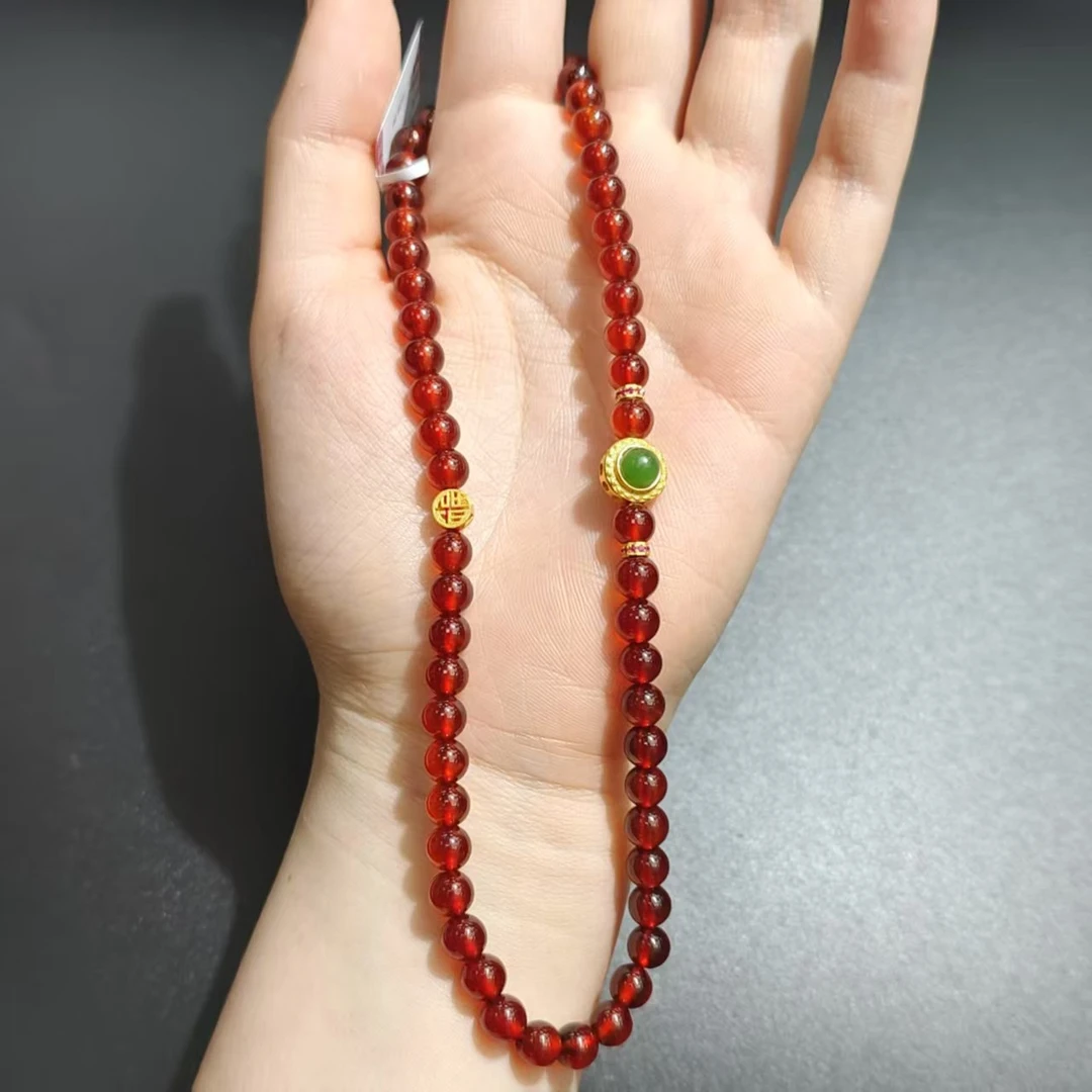 橙红石榴石DIY碧玉S925银双圈手串6mm/YS0146/多样性发一件