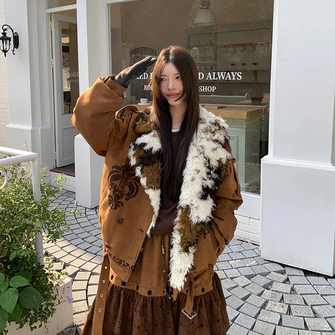 YANAG设计师品牌 奶牛羊毛翻领麂皮棉服休闲 GoGoBuyer DY5Y12016