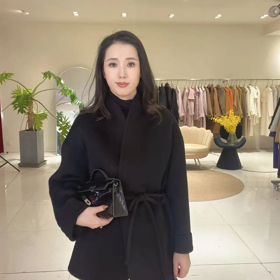 【赛姐高奢】设计高级感双面呢羊绒大衣双排扣西装领羊毛C441