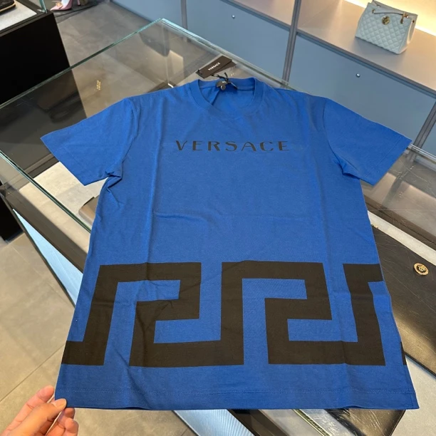 未使用 VERSACE/范思哲 范思哲男士蓝色回形纹T恤短袖