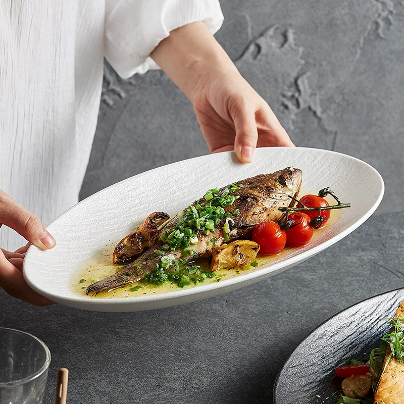 鱼盘家用蒸鱼盘子高级感2024新款轻奢椭圆形烤鱼微波炉专用陶瓷盘