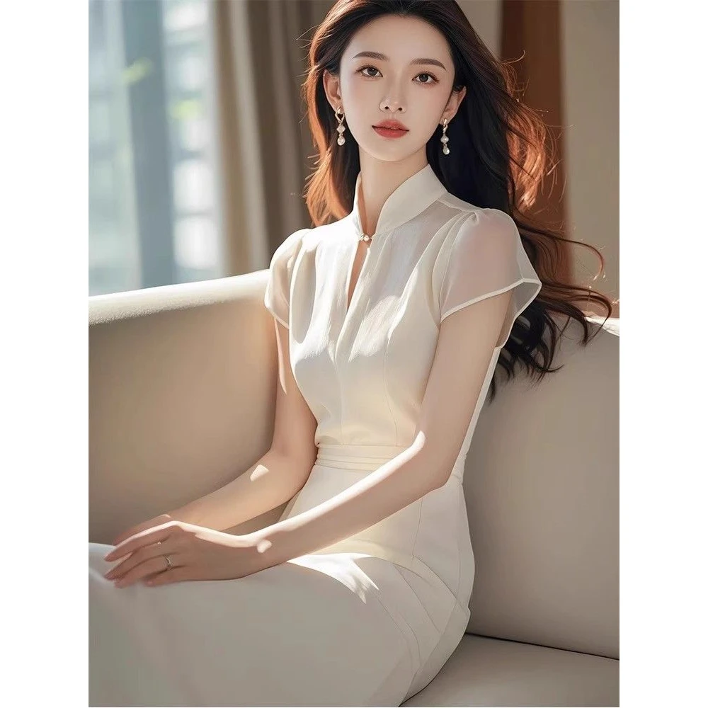 上流社会气质名媛高端精致轻奢高级感新中式白色旗袍连衣裙