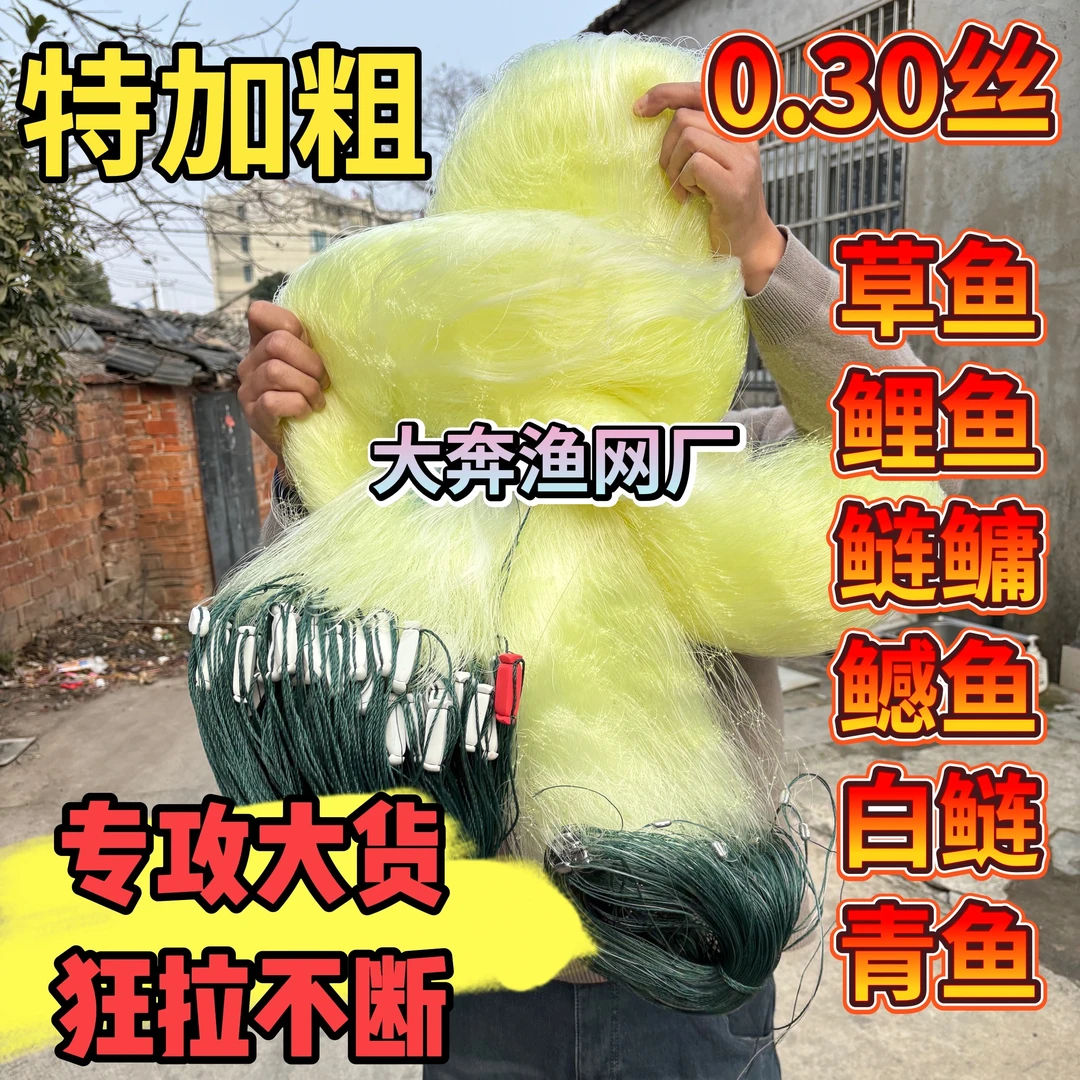 加粗黄丝0.3丝大鱼网三层沉网特粗丝100米长白莲胖头草鱼鲤鱼