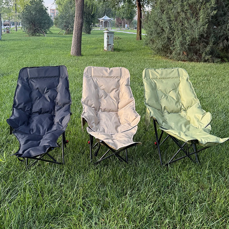 严选折叠椅加棉加厚月亮椅四档可调节便携式露营椅加棉带腿托躺椅