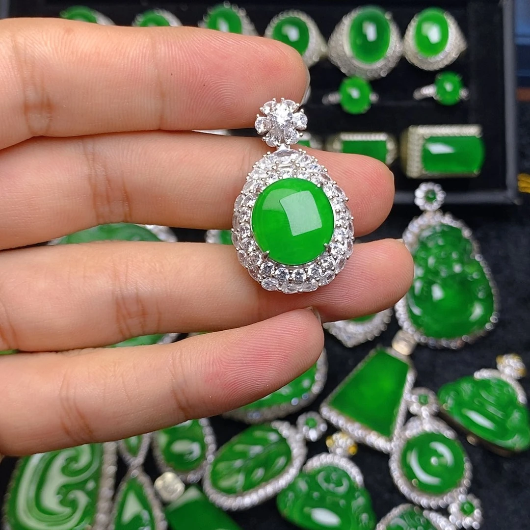 翡翠银S925镶嵌吊坠(赠链)吊坠