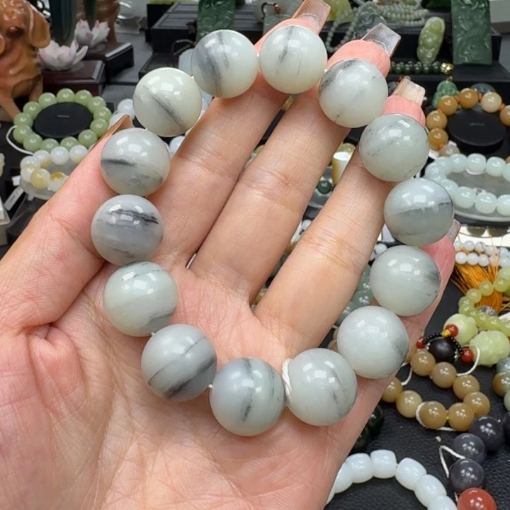 和田玉未镶嵌手链和田玉新疆青花一线天卡16