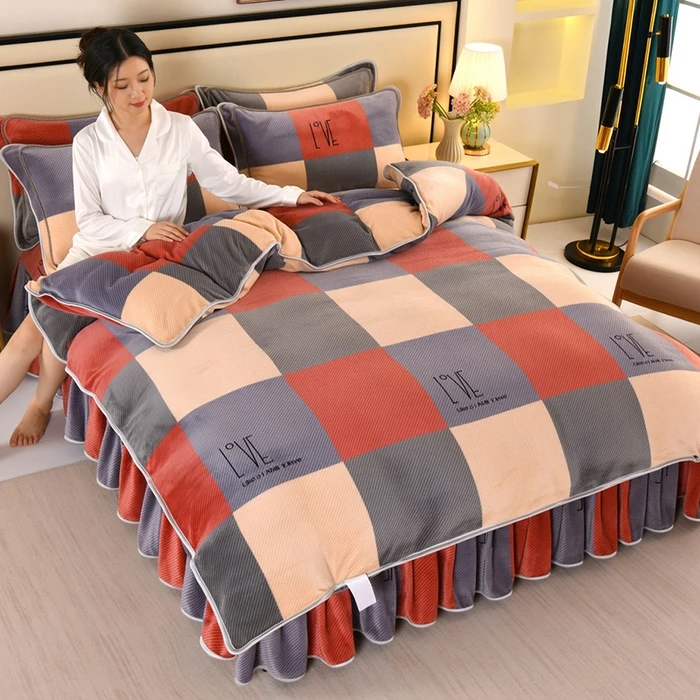 2024新款印花牛奶绒四件套双面绒加绒加厚