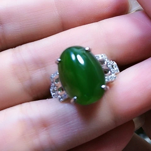 和田玉戒指银S925镶嵌