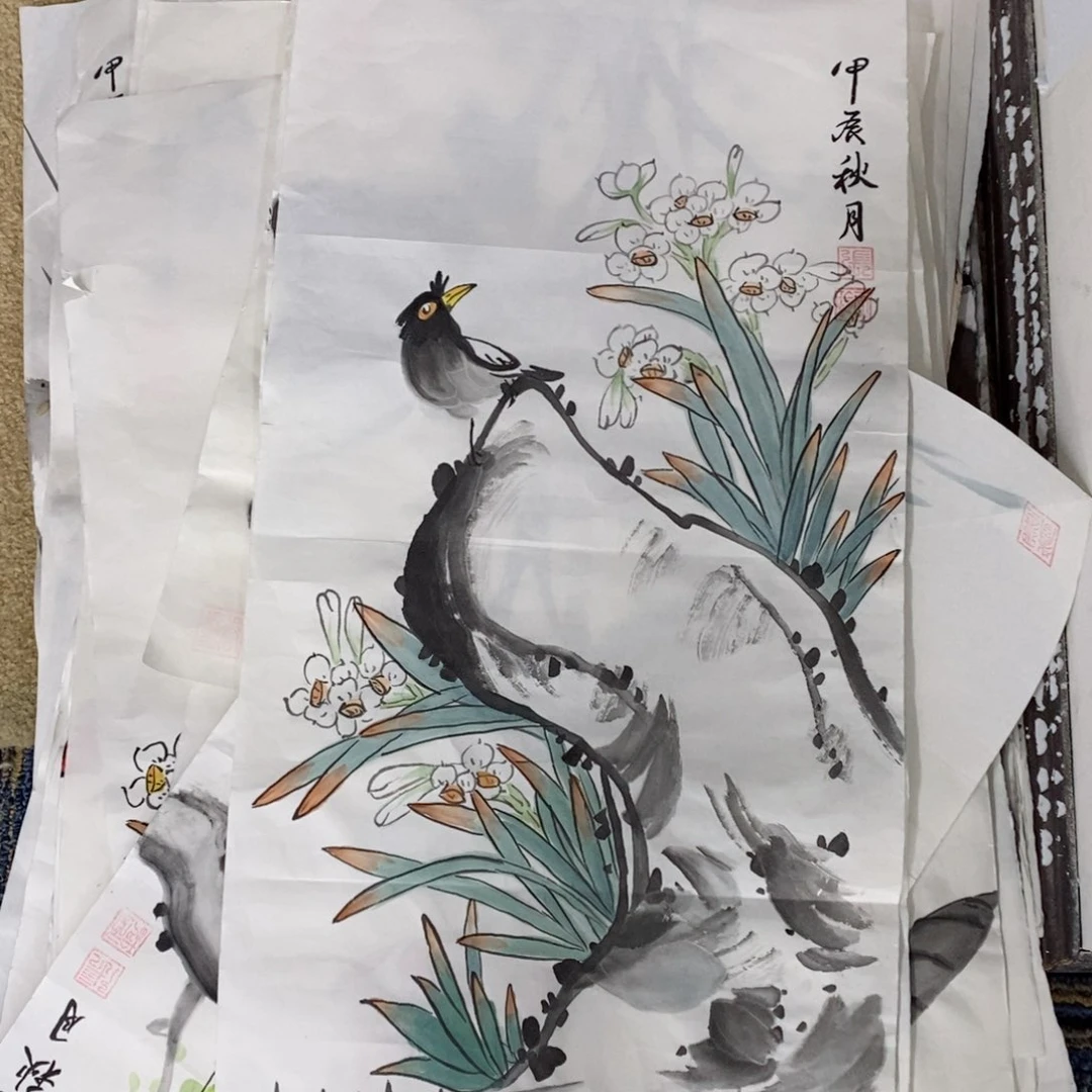 书法张玉玲四尺四开花鸟