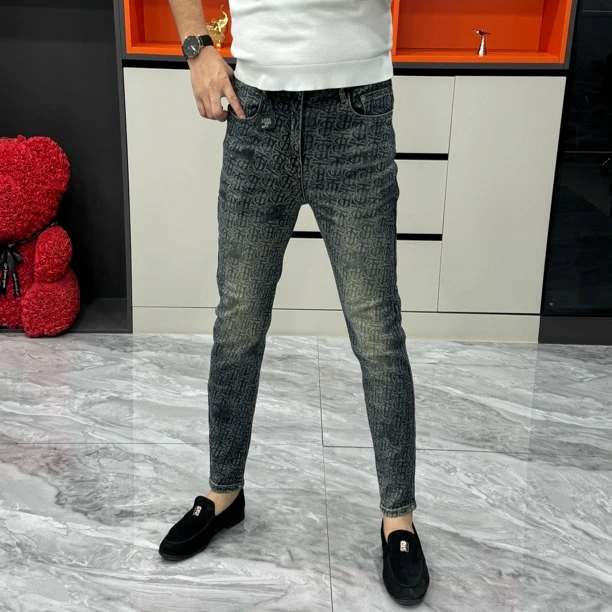 秋季高品质时尚男士修身小脚牛仔裤印花-7225