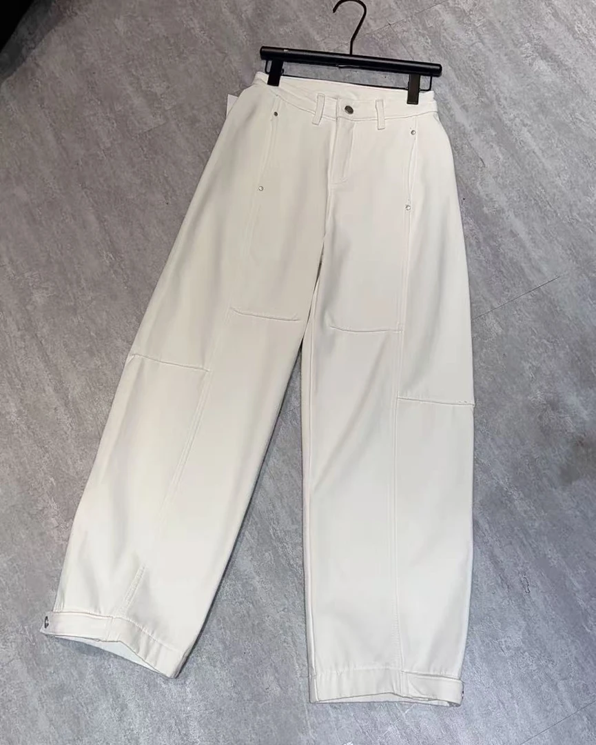 YBF·四季通用牛仔裤白色纯色窄版直筒裤长裤加绒加厚长裤