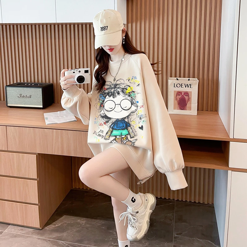 秋冬季圆领下衣失踪卫衣女爆款韩版宽松慵懒风百搭大码上衣外套潮