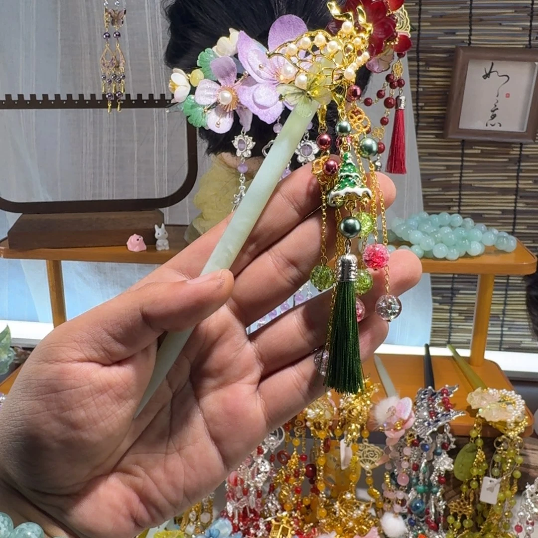 兰***娇蛇纹石玉合金发饰