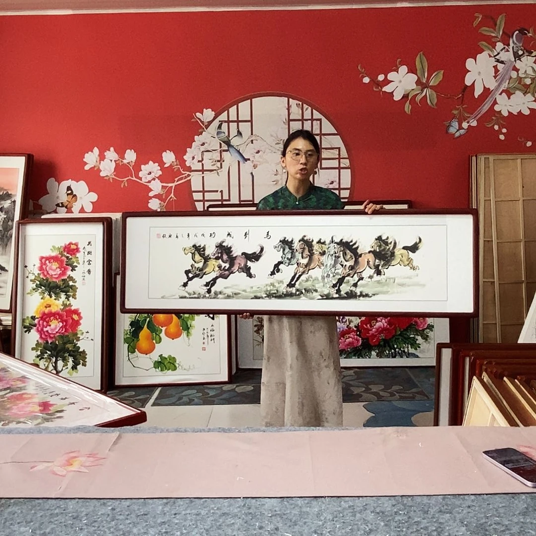 国画手写手绘带框包邮47✖️162国画作品