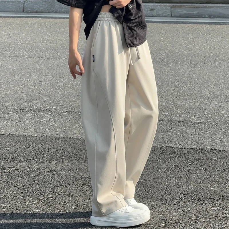 小方格冰丝裤男女同款直筒男裤弯刀裤运动垂感薄款休闲裤