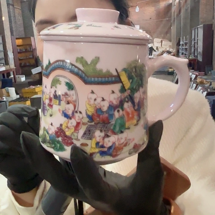 摆件陶景德镇高温陶瓷百子图办公杯