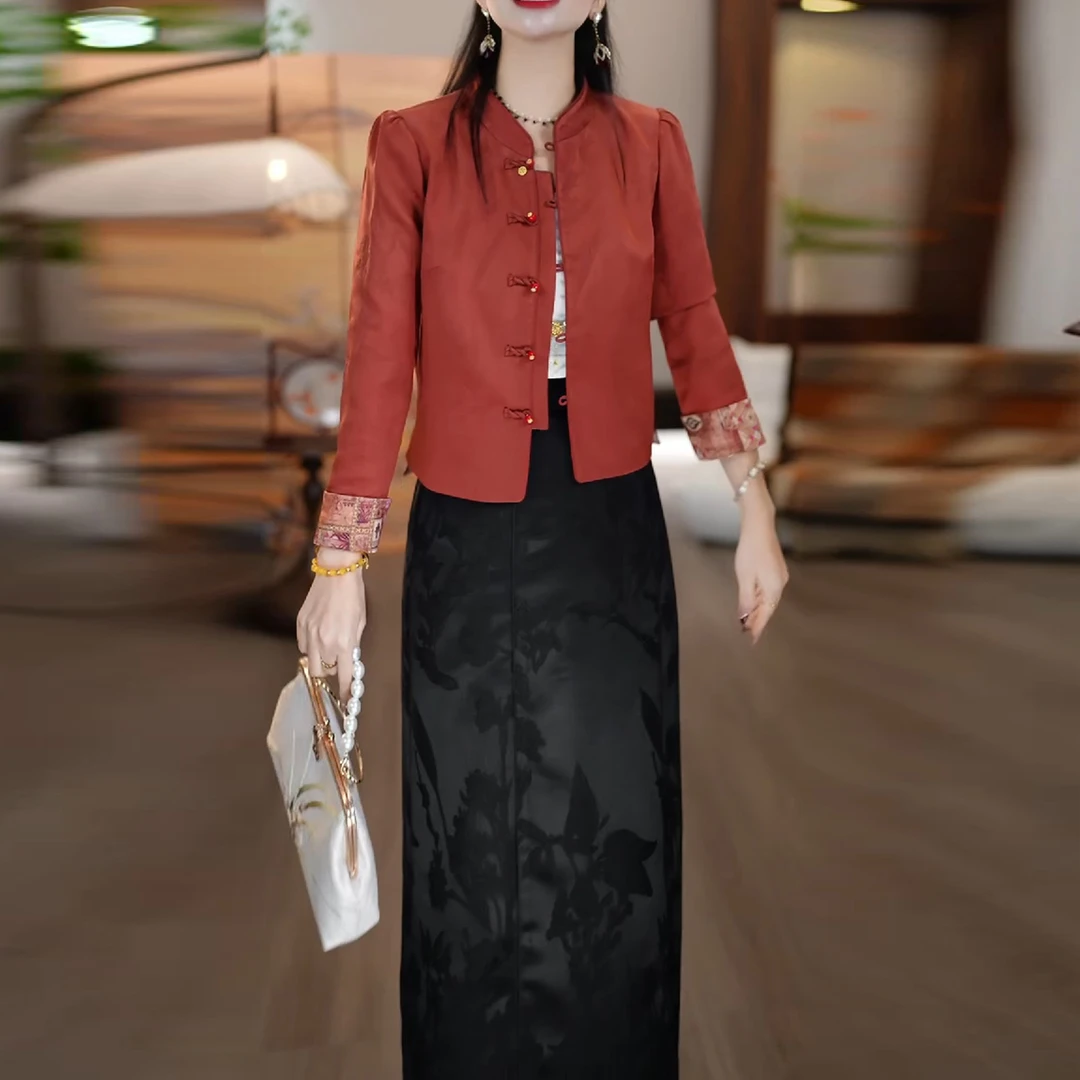 胜美新中式国风套装连衣裙2025春秋新款轻奢高级感两件套连衣裙