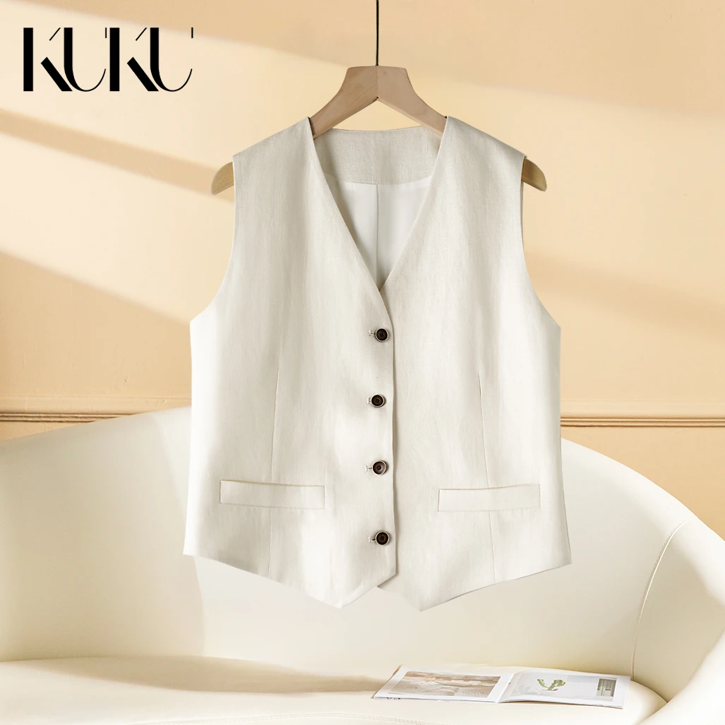 "经典老钱"天丝亚麻典雅质感V领马甲外套5968