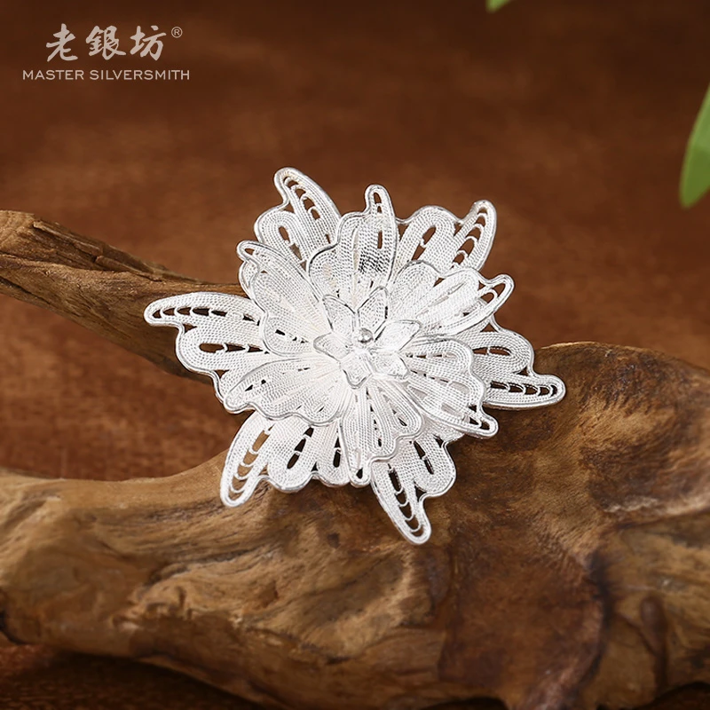 吊坠足银 【老银坊】足银花丝重瓣花吊坠 00231862