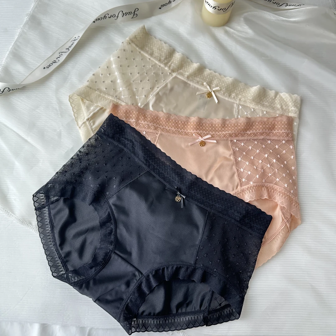 （五条装）轻奢缎面透气舒适女士女款女生高品质内裤蕾丝面筋一次
