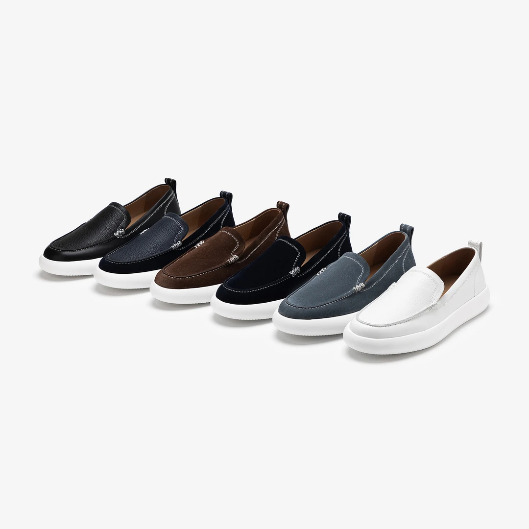 男士新款休闲商务鞋一脚蹬乐福鞋潮流时尚百搭低帮透气真皮男鞋