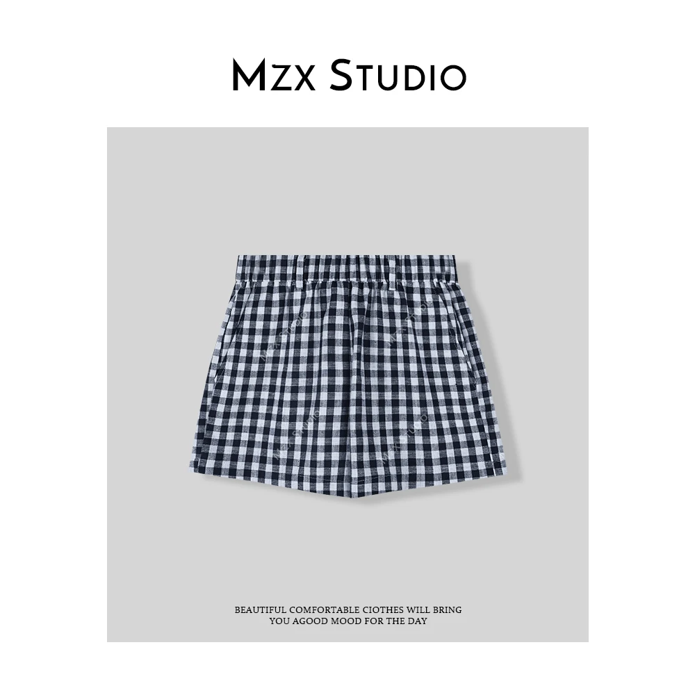 MZX 春季复古慵懒感 亚麻格纹宽松短裤KZ7811-F