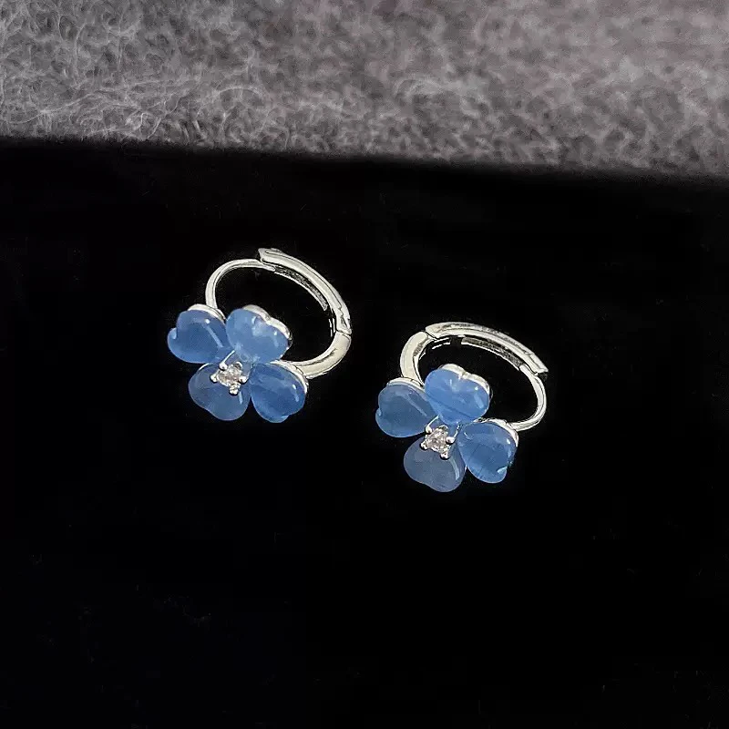 铜合金锆石耳饰 蓝色花朵锆石夏日多巴胺耳扣百搭耳环小众设耳饰