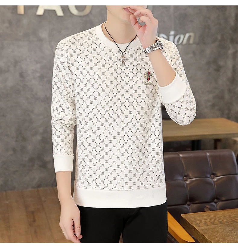 男士长袖t恤休闲潮牌圆领卫衣打底衫春秋季高端时尚衣服男款上衣